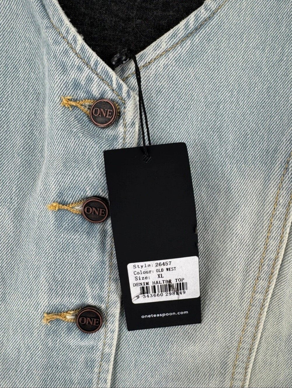 ✨ One Teaspoon NWT Old West Denim Halter Top | Size XL - Picture 5 of 8